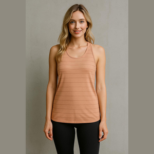 Athleta Light Brown Stripe Mesh High Neck Chi Tank Top